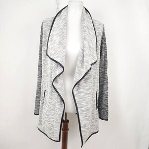 BB Dakota Gray Black Trim Open Drape Front Knit Cardigan Sweater Womens S
